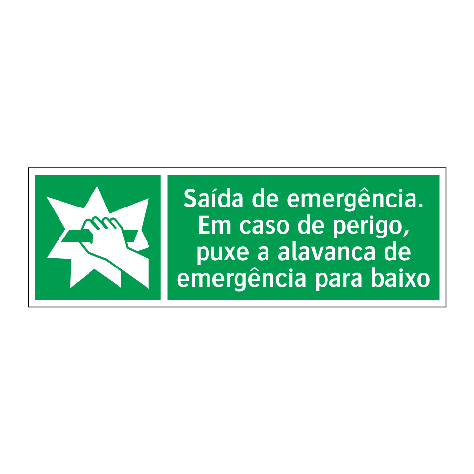Saída de emergência. Em caso de perigo, puxe a alavanca de emergência para baixo