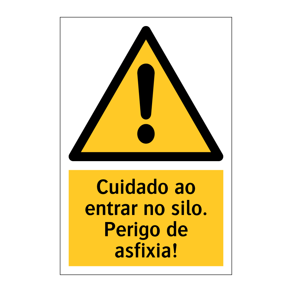 Cuidado ao entrar no silo. Perigo de asfixia!